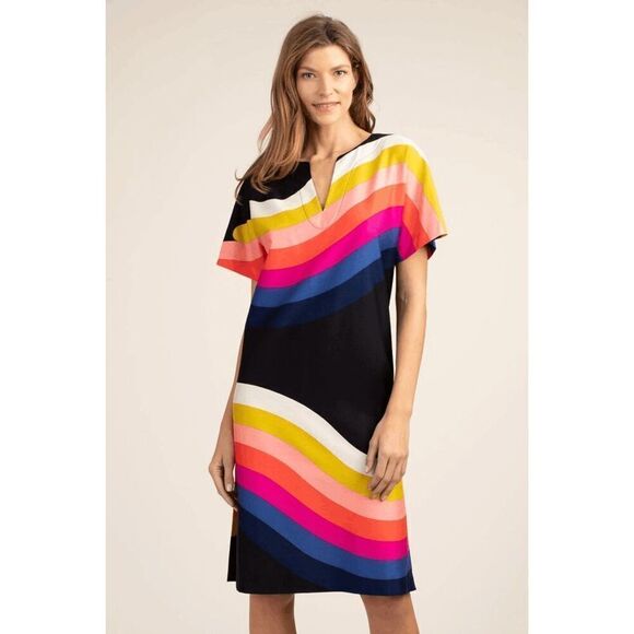 NWT Trina Turk Honolulu Dress Black rainbow Sz XS caftan